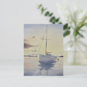 Beach painting with a boat Watercolor Postkarte (Stehend Vorderseite)