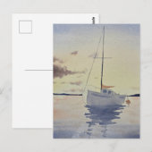 Beach painting with a boat Watercolor Postkarte (Vorne/Hinten)