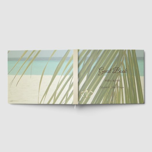 Beach Palm Blätter Hearts Wedding Gästebuch (Voll)