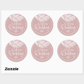 Beach Palm Leaf Dusty Rose Hochzeit Willkommen Runder Aufkleber (Blatt)