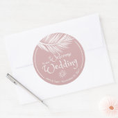 Beach Palm Leaf Dusty Rose Hochzeit Willkommen Runder Aufkleber (Umschlag)
