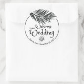 Beach Palm Leaf Schwarz-Weiß-Hochzeit Willkommen Runder Aufkleber (Tasche)
