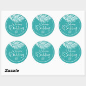 Beach Palm Leaf Turqoise Wedding Willkommen Runder Aufkleber (Blatt)