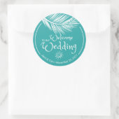 Beach Palm Leaf Turqoise Wedding Willkommen Runder Aufkleber (Tasche)