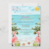 Beach Palm Pink Flamingos Cocktail 1. Einladung (Vorderseite)