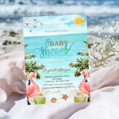 Beach Palm Pink Flamingos Cocktail Babydusche Einladung
