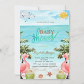 Beach Palm Pink Flamingos Cocktail Babydusche Einladung (Vorderseite)