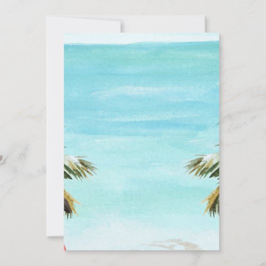 Beach Palm Pink Flamingos Cocktail Babydusche Einladung (Rückseite)