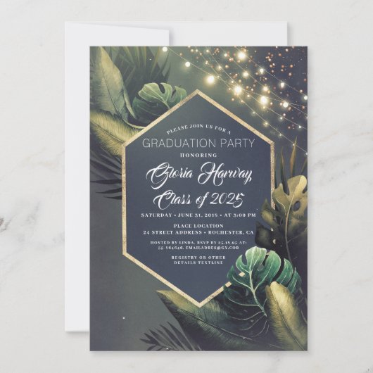 Beach Palm String Lights Abschluss Einladung (Vorderseite)