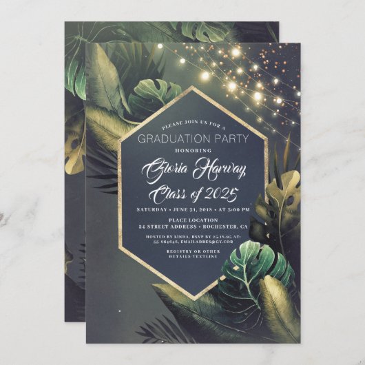 Beach Palm String Lights Abschluss Einladung (Vorne/Hinten)