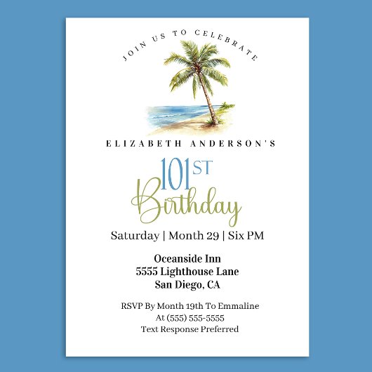 Beach Palm Tree 101st Birthday Einladung