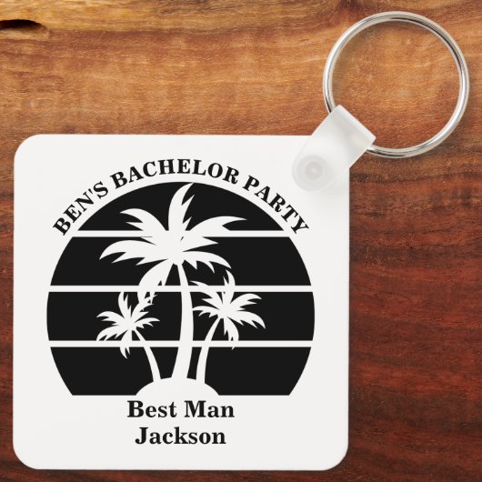 Beach Palm Tree Bachelor Party Trauzeugen Schlüsselanhänger (Rückseite)