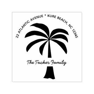 Beach Palm Tree Familienname Rücksendeadresse Blac Permastempel