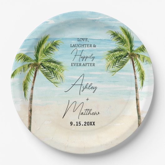 Beach Palm Tree Hochzeiten Brautparty Teller (Vorderseite)