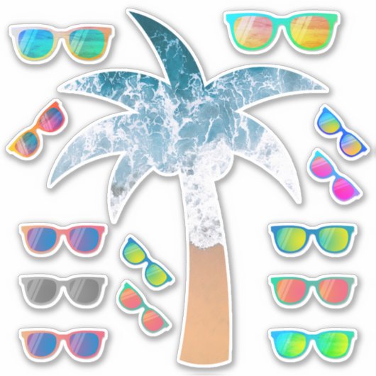 Beach Palm Tree & Mirror Sonnenbrillen Sticker Pac (Vorderseite)