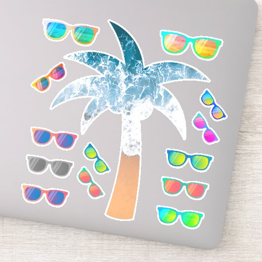 Beach Palm Tree & Mirror Sonnenbrillen Sticker Pac (Detail)
