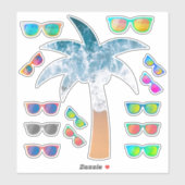 Beach Palm Tree & Mirror Sonnenbrillen Sticker Pac (Blatt)
