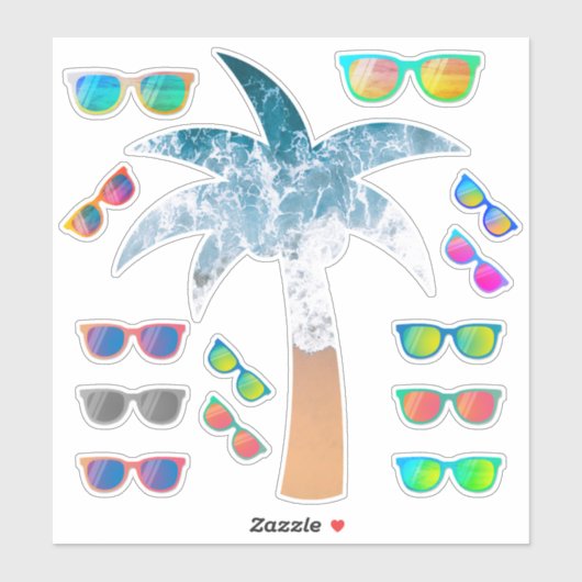 Beach Palm Tree & Mirror Sonnenbrillen Sticker Pac (Blatt)