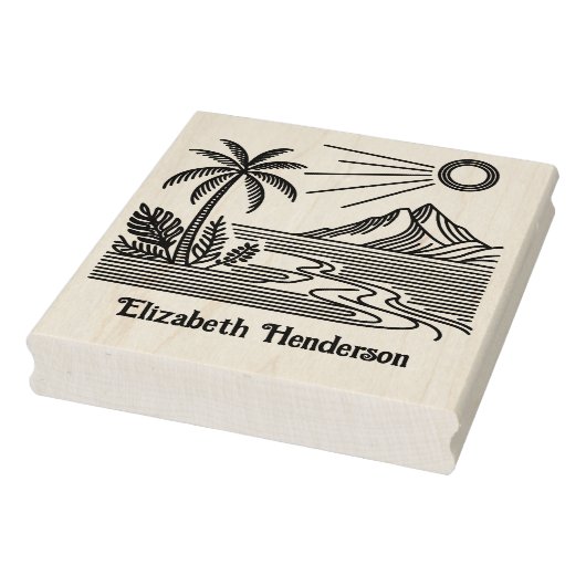 Beach Palm Tree Mountain SQ Library Name Gummistempel (Stempel)
