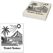 Beach Palm Tree Mountain SQ Library Name Gummistempel (Stempel)