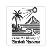 Beach Palm Tree Mountain SQ Library Name Permastempel (Design)