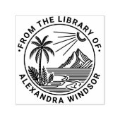 Beach Palm Tree Mountain Sun Library Name Permastempel (Design)