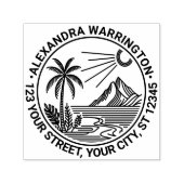 Beach Palm Tree Mountain Sun Name Rücksendeadresse Permastempel (Design)