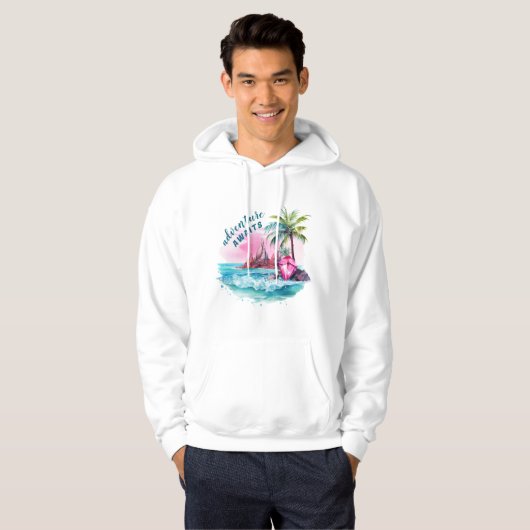 Beach Palm Tree Mountain View Erlebnis erwartet Hoodie (Vorne ganz)