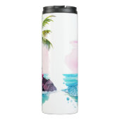 Beach Palm Tree Mountain View Erlebnis erwartet Thermosbecher (Rückseite)