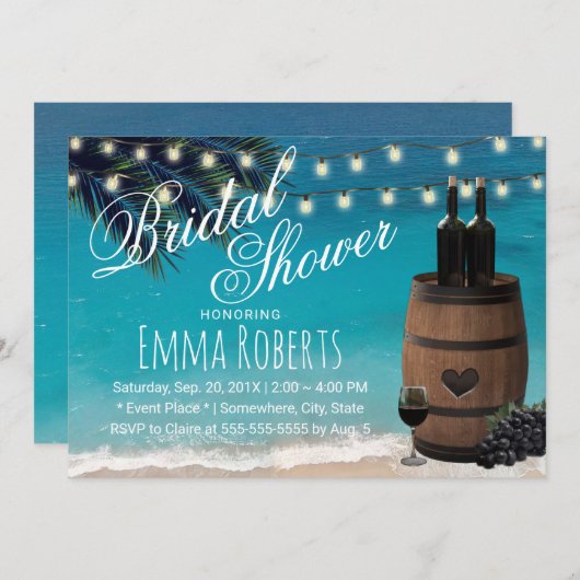 Beach Palm Tree Rustikales Brautparty Einladung (Vorne/Hinten)