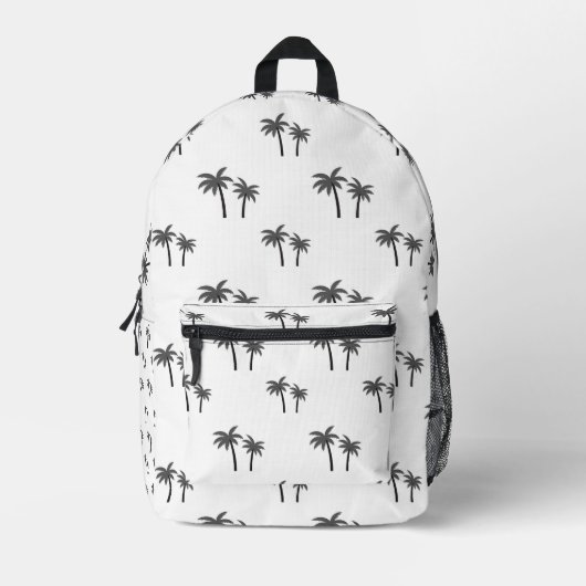 Beach Palm Tree Schwarz-weiß Surfer Bedruckter Rucksack (Vorderseite)