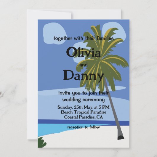 Beach Palm Tree Summer Tropical Beach Hochzeit Einladung (Vorderseite)