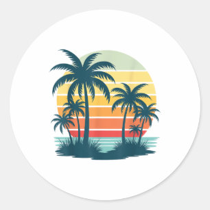 Beach Palm Tree Sunset Graphic Tropical Summer Vac Runder Aufkleber
