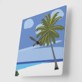 Beach Palm Tree Vacation Beach House Quadratische Wanduhr (Winkel)