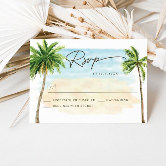 Beach Palm Tree Wedding RSVP Response Card Karte