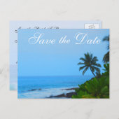 Beach Palm Tree Wedding Save the Date Ankündigungspostkarte (Vorne/Hinten)