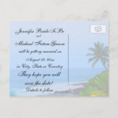 Beach Palm Tree Wedding Save the Date Ankündigungspostkarte (Rückseite)
