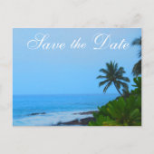 Beach Palm Tree Wedding Save the Date Ankündigungspostkarte (Vorderseite)