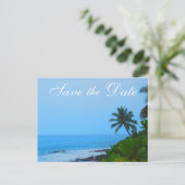 Beach Palm Tree Wedding Save the Date Ankündigungspostkarte (Stehend Vorderseite)
