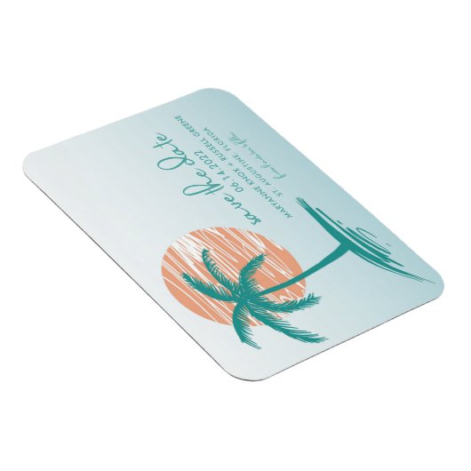 Beach Palm Tree Wedding Save the Date Magnete (Rechte Seite)