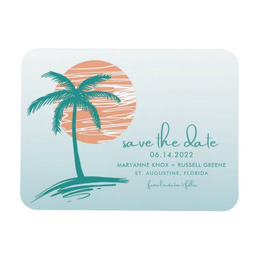Beach Palm Tree Wedding Save the Date Magnete (Horizontal)