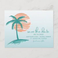 Beach Palm Tree Wedding Save the Date Postcard