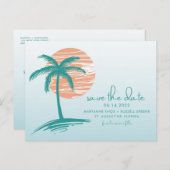 Beach Palm Tree Wedding Save the Date Postcard Ankündigungspostkarte (Vorne/Hinten)