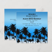 Beach Palm Trees Black & Blue Geburtstagsparty Einladung (Vorne/Hinten)