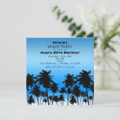 Beach Palm Trees Black & Blue Geburtstagsparty Einladung (Stehend Vorderseite)
