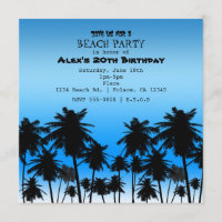 Beach Palm Trees Black & Blue Geburtstagsparty