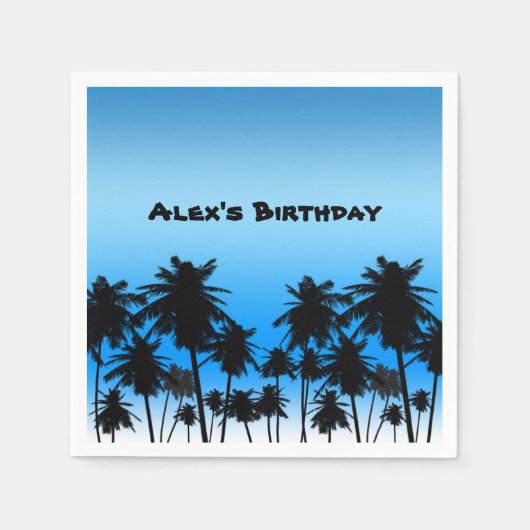 Beach Palm Trees Black & Blue Geburtstagsparty Serviette (Vorderseite)