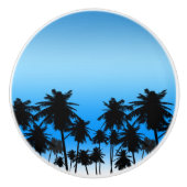 Beach Palm Trees Black & Blue Tropical Keramikknauf (Vorderseite)