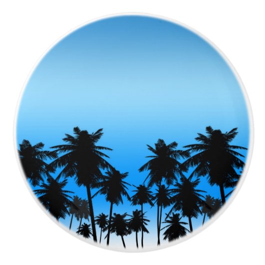 Beach Palm Trees Black & Blue Tropical Keramikknauf (Vorderseite)