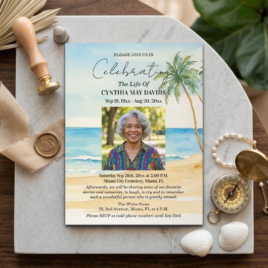 Beach Palm Trees Celebration Of Life Photo Postkarte